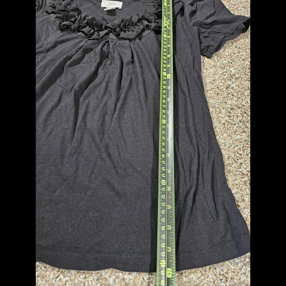 Ann Taylor LOFT Black Modal Short Sleeve Ruffled Neck Top M - Picture 5 of 8